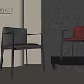 Designer Modern Dining Chairs in Gray and Red Leather with Gray Wall and Light Floor
