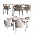 Modern Dining Table Set With Oval Marble Pattern Tabletop And Upholstered Chairs 3d model
