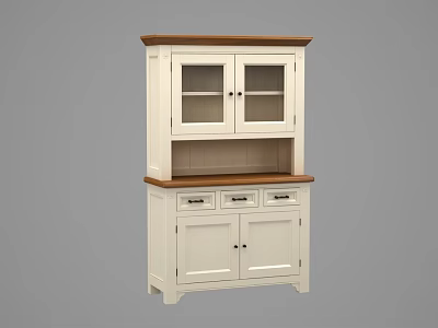 Classic White Bookcase With Glass Door Cabinet Wooden Top And Lower Drawers 3d model