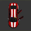 Sporty Red Car With White Stripes And Open Doors Showcasing Interior