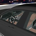 Luxurious Car Interior Featuring Brown Leather Steering Wheel Large Touchscreen And Center Console 3d model