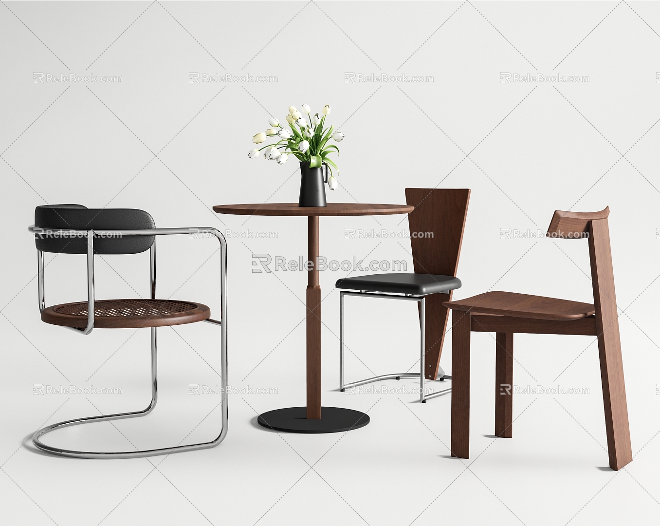 Modern Casual Table and Chair Combination Dining Table and Chair Coffee Table and Chair Combination Round Table Wood model