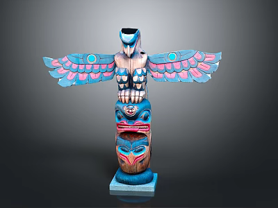 Scenic Natural Landscape With Colorful Totem Pole Featuring Eagle Design And Carved Details 3d model