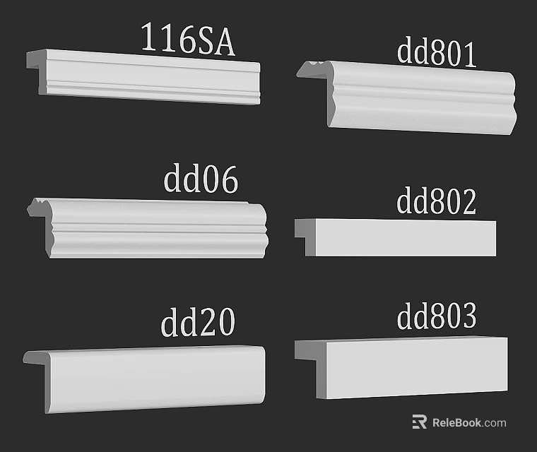 Various Gypsum Cornice Models Collection Featuring 116SA dd801 dd06 dd802 dd20 dd803 Design Options 3d model 