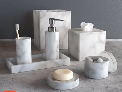 Modern Marble Bathroom Accessories Including Soap Dish Lotion Dispenser Toothbrush Holder Tissue Box And Tray 3d model