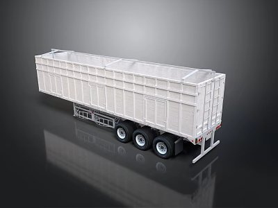 White Open Top Cargo Trailer With Metal Structure And Multiple Wheels 3d model