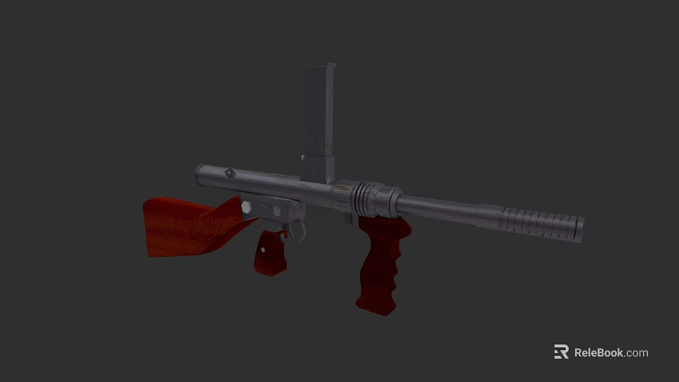 Tactical Weapon With Metal Body Red Grip And Stock Design Features 3d model 