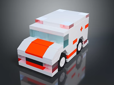 Lego Style Ambulance Block Model With White Orange Body And Red Cross 3d model