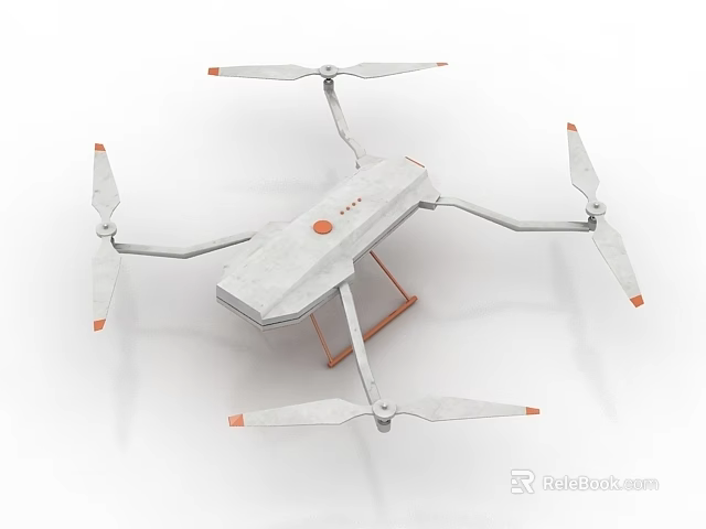 Smart Drone Featuring Four Propellers Gray Body Design And Orange Tips For Aerial Operations 3d model 