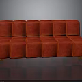 Stylish Modern Red Modular Sofa with Velvet Upholstery and Block Design