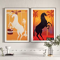 Two Wall Decor Posters Featuring White Black Horses Palm Trees Art 3d model