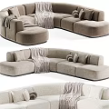 Modern Curved Sectional Sofa With Neutral Tone Upholstery Decorative Pillows And Soft Blankets