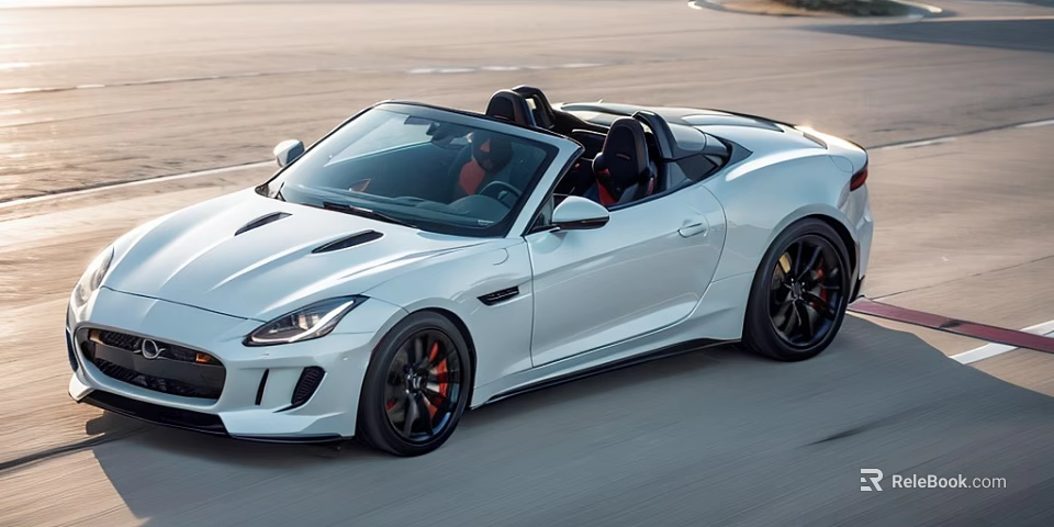 White Jaguar Convertible Driving On Open Road With Sporty Design Black Wheels And Red Interior 3d model 