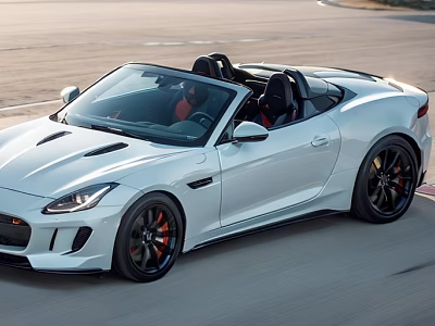 White Jaguar Convertible Driving On Open Road With Sporty Design Black Wheels And Red Interior 3d model