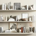 Minimalist Decorative Ornament Combination With Books Sculptures Framed Art And Bowls On Shelves
