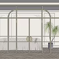 Elegant Modern Sliding Doors Interior Design in Living Room with Tufted Sofa Plants Herringbone Floor