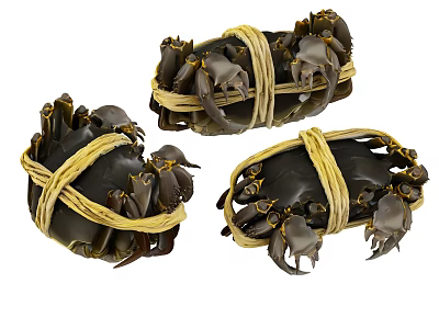 Three Crabs Tied with Golden Ropes Dark Shells Fresh Seafood Appearance 3d model