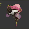Cute Pink And White Robot Toy With Transparent Arms Yellow Eyes And Pink Head