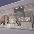 Elegant Jewelry Storefront Window With Arched Design Decorative Architectural Models And Hot Air Balloon Decorations