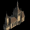 Ancient Church Architecture With Spires Towers Stone Walls And Arched Windows