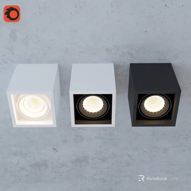 Modern White and Black Square Downlights Spotlights with LED Lighting 3d model