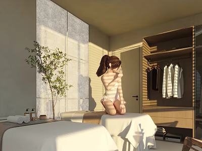 Relaxing SPA Environment With Massage Beds Natural Light And Greenery 3d model