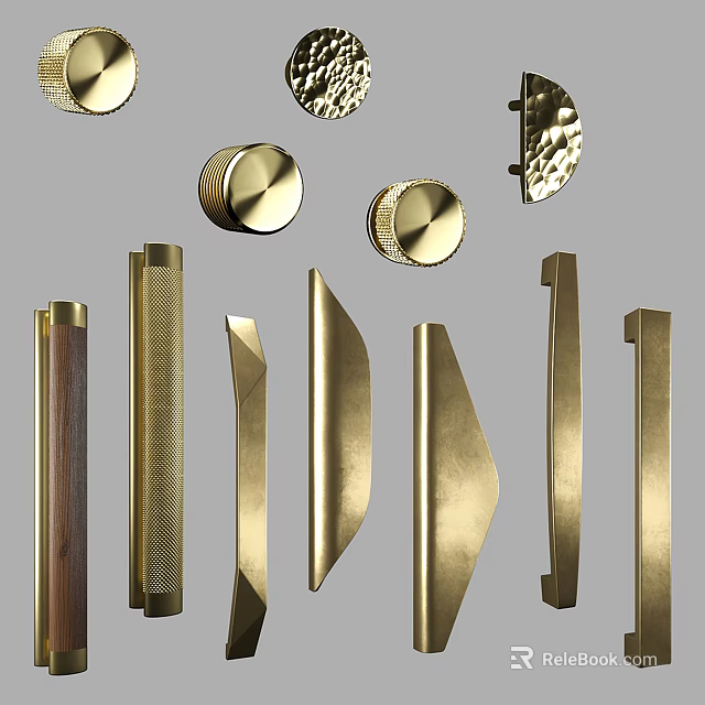 Golden Modern Door Handles With Various Sleek Designs And Shapes For Home Interior Doors 3d model 