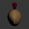 Golden Ancient Weapon Helmet With Red Feather Decoration And Shiny Surface