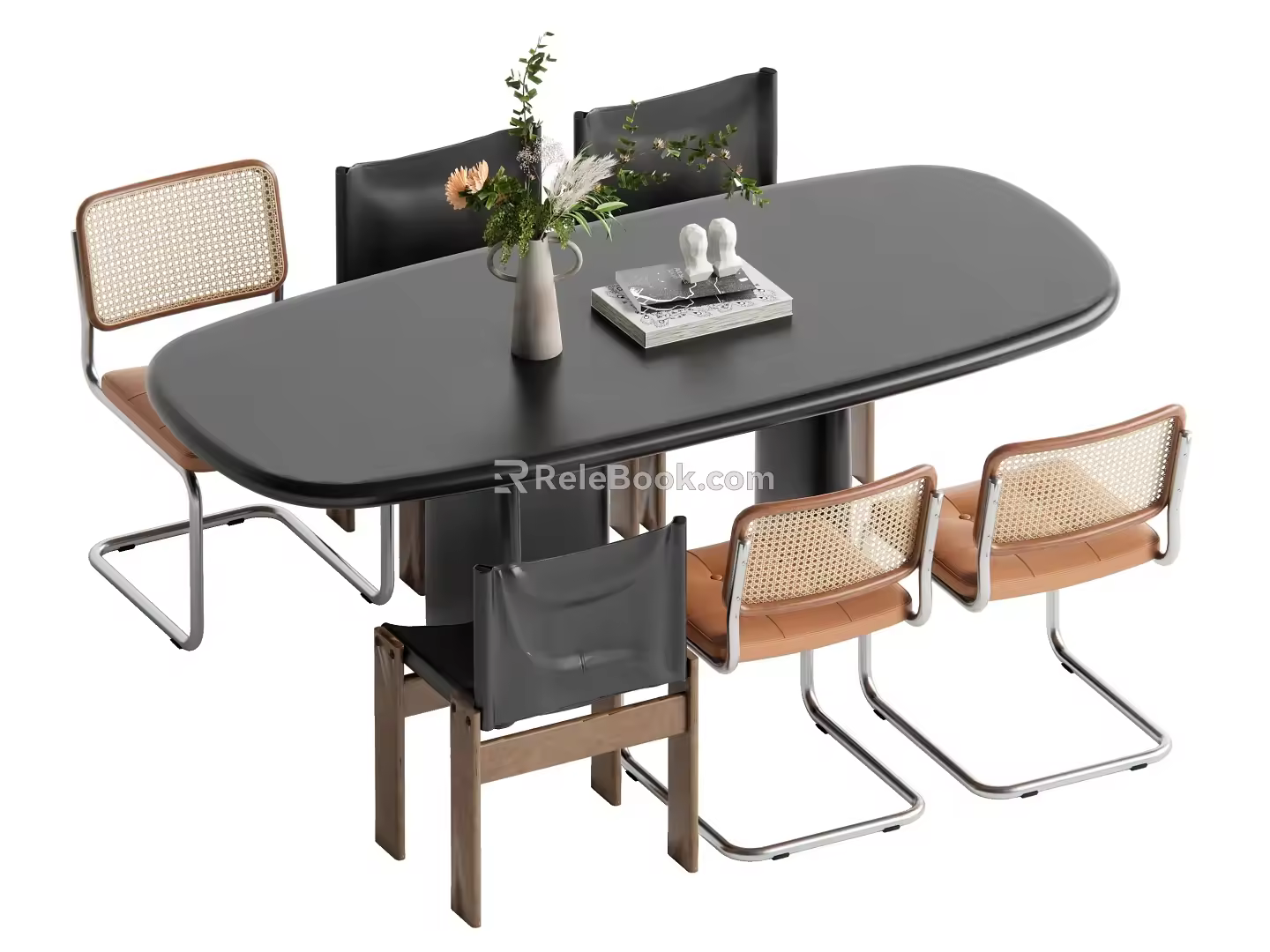 Middle style dining table and chair combination 3d model