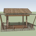 Traditional Garden Landscape Featuring Thatched Roof Pavilion Wooden Platform And Railings