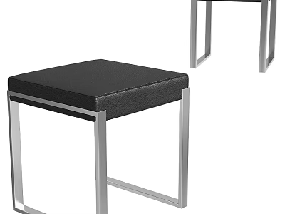 Minimalist Black Leather Stools With Square Seats And Silver Metal Frames 3d model