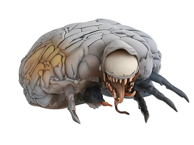 Mythical Creature Sculpture With Detailed Gray Yellow Texture And Sharp Teeth 3d model