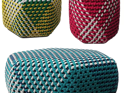 Colorful Woven Ottomans with Vibrant Hues and Intricate Patterns for Home Decor 3d model
