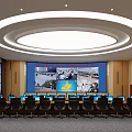 Modern Conference Room Interior With Large Screen Conference Table Computers And Chairs
