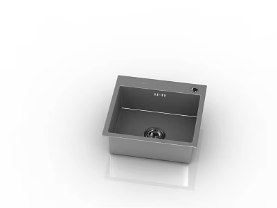 Stainless Steel Square Kitchen Sink with Single Bowl Design and Drainage Hole 3d model