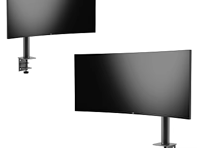 Two Curved Computer Monitors With Stands For Home Office Workstation Setup 3d model