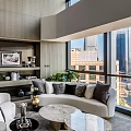 Spacious Modern Duplex Living Room Interior Design With Large Windows And City View