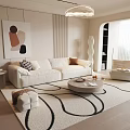 Modern Cream Tone Sofa And Round Coffee Table Set For Cozy Minimalist Living Room Decor