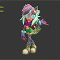 Vibrant 3D Game Movie Character With Pink Blue Hair Star Accessory And Outstretched Hand