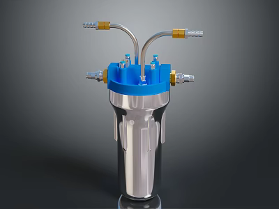 Industrial Equipment With Blue Top Silver Metal Body Multiple Brass Pipe Fittings And Connectors 3d model