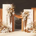 Professional Commercial Equipment For Wedding Decoration With Orange Curtains White Backdrops And Floral Arrangements