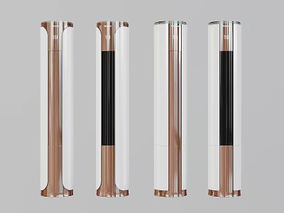 Four Modern Tower Air Cooler Fans With Copper And Transparent Sleek Design 3d model