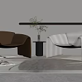 Modern Leisure Sofa Set With Curved Brown Gray Chairs Side Table Vase Flowers And Rug