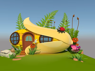 Modern cartoon corn house 3d model