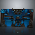 Futuristic Sci Fi Gate With Blue And Brown Mechanical Panels And Circular Control Hub