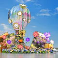 Colorful Photo Spot With Decorated Hot Air Balloon Photo Frames Gift Boxes And Blue Sky
