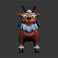 Colorful Cartoon Goat Character With Red Body White Hair And Blue Decorations