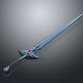 Fantasy Sword With Silver Sharp Blade Black Decorated Hilt And Red Gemstone