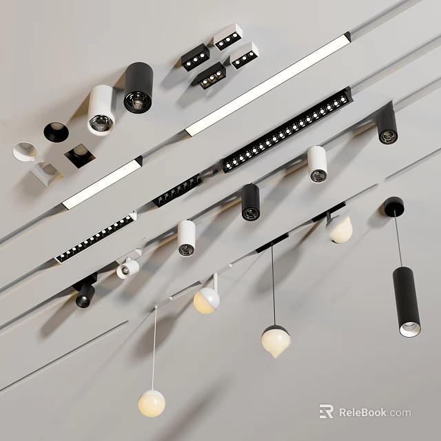 Modern Contemporary Pendant Lights Various Styles Black White Hanging On Ceiling Interior 3d model