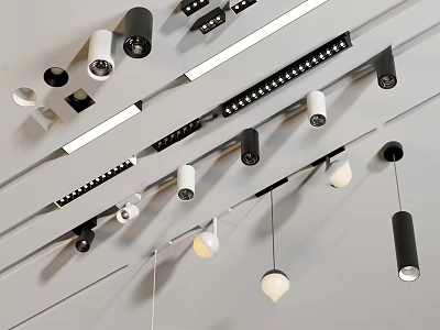 Modern Contemporary Pendant Lights Various Styles Black White Hanging On Ceiling Interior 3d model